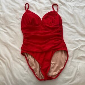 Carol Wior Red One Piece Swimsuit M Tummy Control Underwire‎ Ruched Swimwear